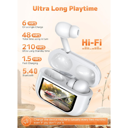 Wireless Earbuds, Bluetooth 5.4 Ear Buds with Multifunctional Touch Screen, ANC/ENC Noise Cancelling Headphones with 48H Playtime, Bass Stereo Sound, for Laptop, Android/iOS, Pad